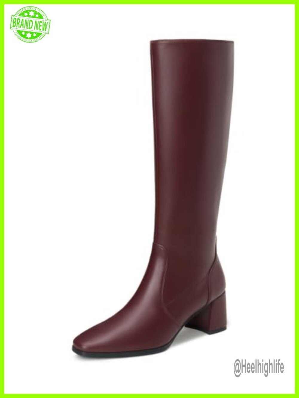 Knee High Boots Block Heel Faux Leather Tall Dress Boots Side Zipper Womens